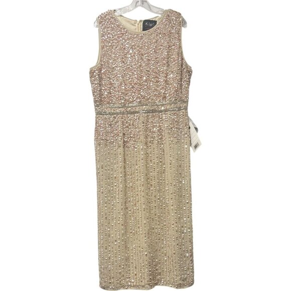 Mac Duggal Nude Sequin Beaded Midi Sheath Dress NWT Size 14 - Picture 1 of 16